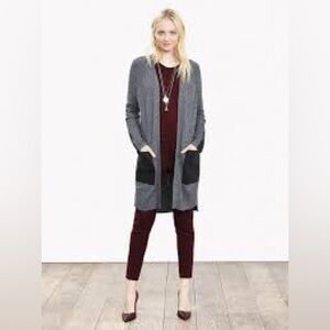 Vegan LEATHER pockets & sleeves open front boho cardigan w midcentury vibe